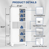 YAUWOH Metal Kitchen Pantry Storage Cabinet, Metal Freestanding Bathroom Floor Cabinetwith 4 Doors & 3 Adjustable Shelves, Metal Storage Cabinet for Bathroom, Living Room, Kitchen, Pantry, White YAUWOH