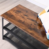 RokiaTek Shoe Bench 3-Tier Shoe Rack 39.4" for Entryway, Storage Organizer Entry Bench with Mesh Shelves Wood Seat for Hallway, Living Room, Steel Frame, Rustic Brown and Black RokiaTek