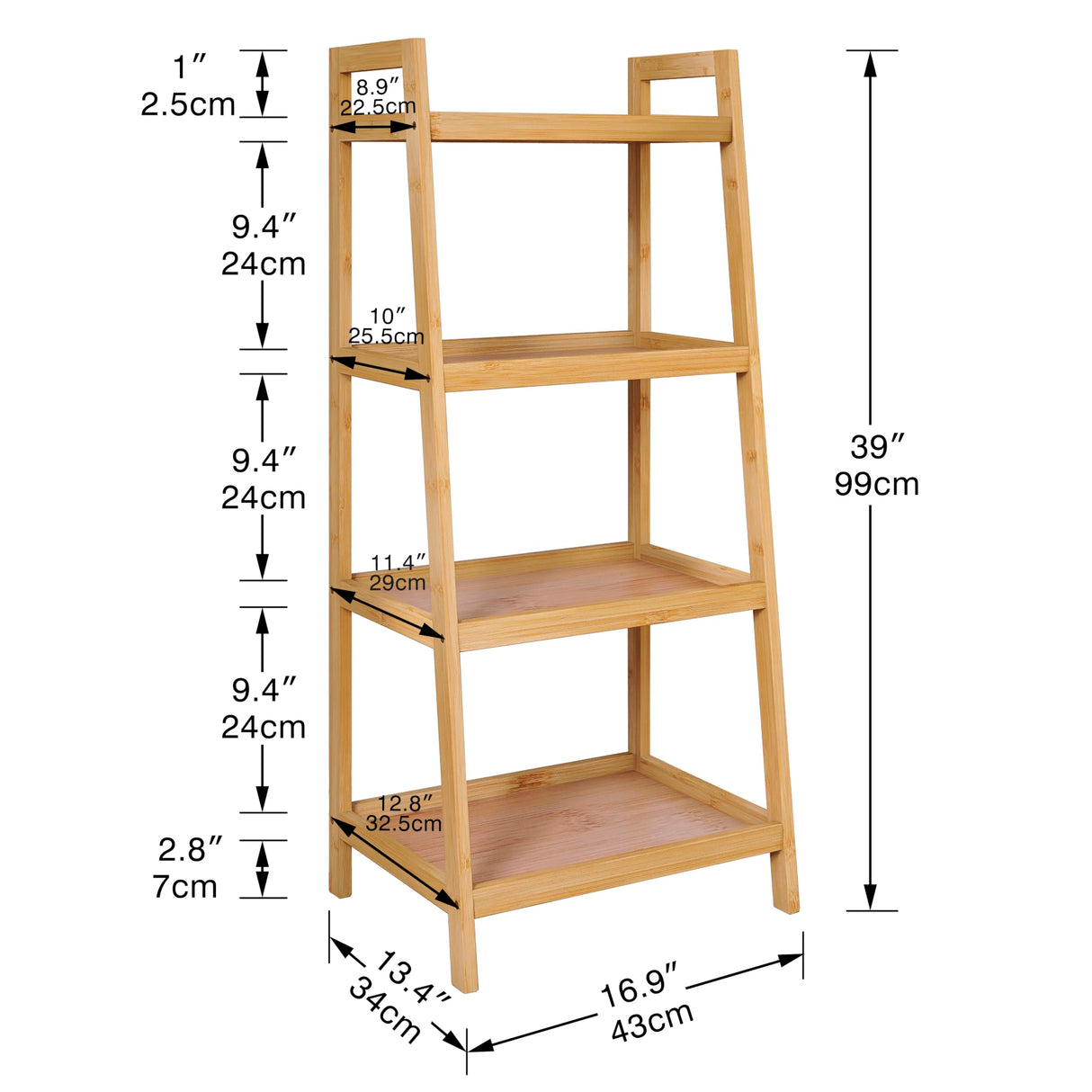 SMIBUY Bamboo Ladder Bookcase, Bathroom Storage Rack Organizer, 4 Tier and 5 Tier Freestanding Plant Display Stand Space Saver Shelves for Bedroom, Kitchen, Balcony (Natural, 4 Tiers (39" H)) SMIBUY