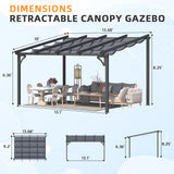 AECOJOY 14' x 10' Gazebo for Patio, Retractable Pergola with Adjustable Sun Shade Canopy Roof, Small Wall-Mounted Lean to Outdoor Pergolas and Gazebos Clearance, Metal Awnings for Decks, Patio AECOJOY