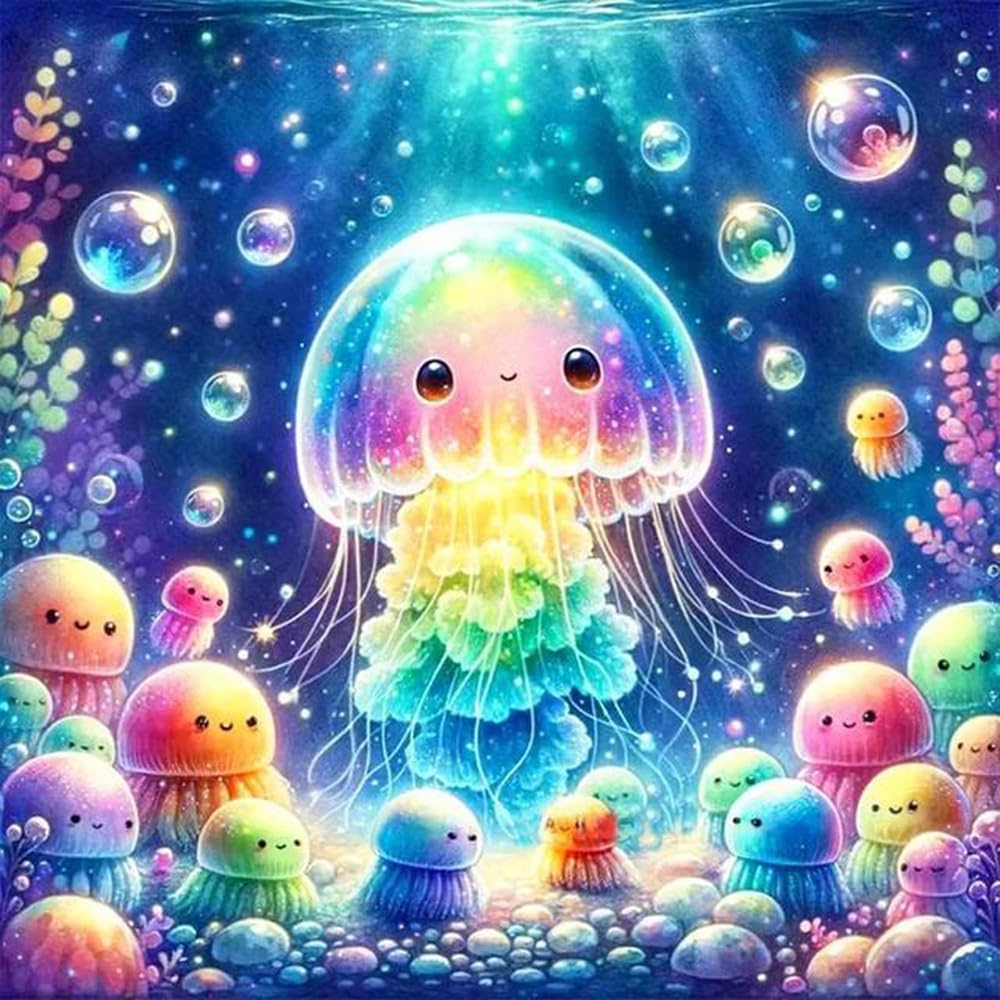 Diamond Painting Kits,5D Diamond Art Kits Full Drill Diamond Painting Kits for Adults Kids Beginner,DIY Diamond Painting Kits Perfect for Home Wall Decor Gifts Jellyfish 13.8x13.8inch PJOESL