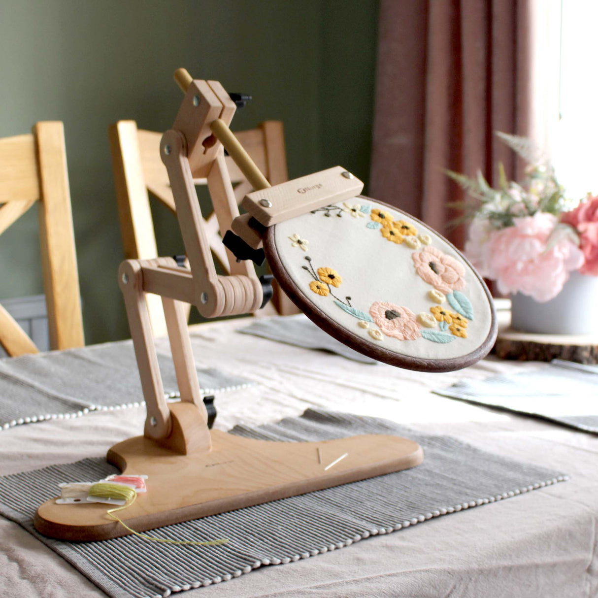 Adjustable Embroidery Table Stand with Swivel Holder, Cross Stitch Hoop Stand, Embroidery Hoop Holder. Hand Polished Natural Wood Nurge