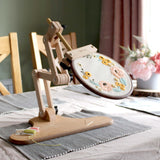 Adjustable Embroidery Table Stand with Swivel Holder, Cross Stitch Hoop Stand, Embroidery Hoop Holder. Hand Polished Natural Wood Nurge