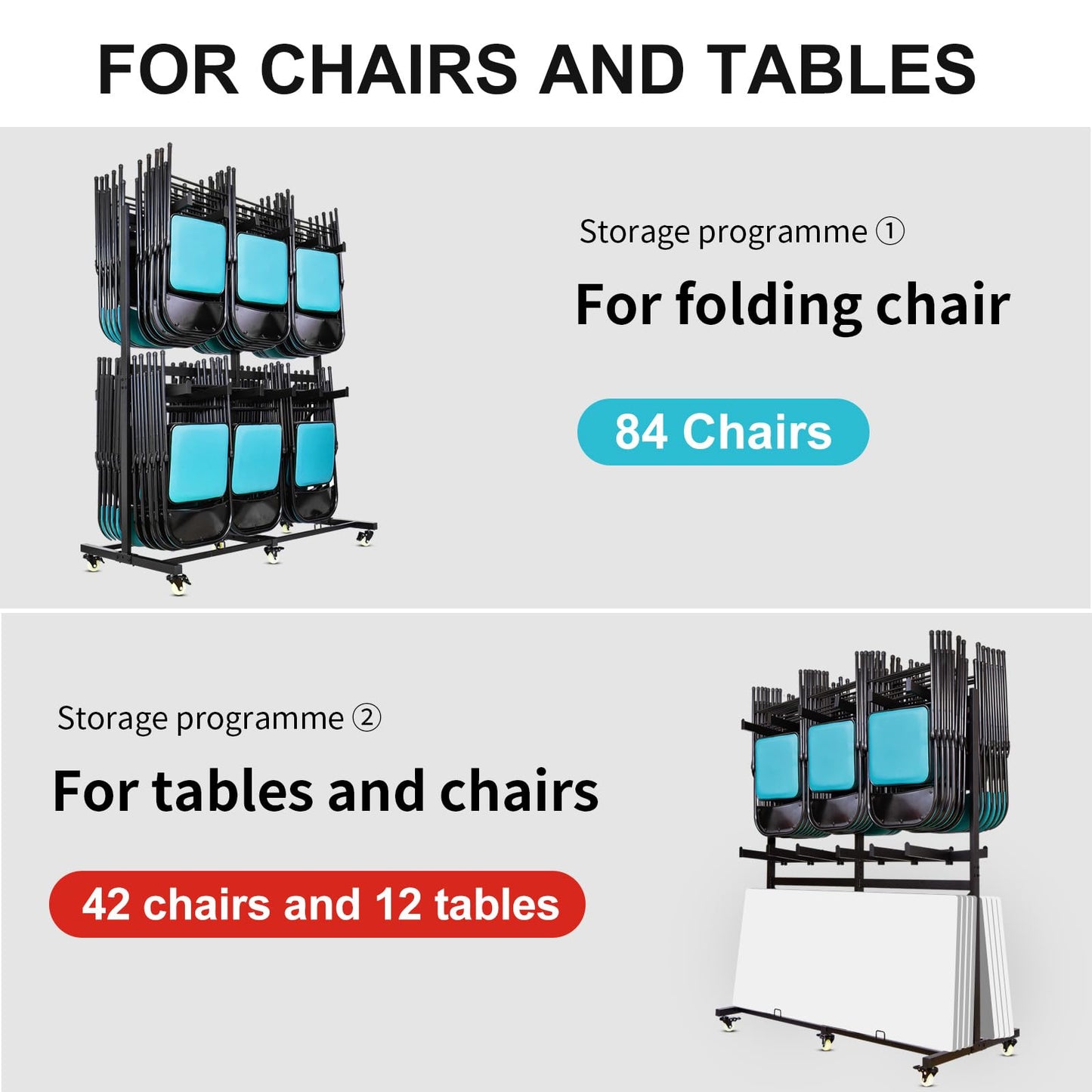 Folding Chair cart,Folding chair Storage,Folding chairs rack,Cart Heavy Duty Rack with Locking Wheels, Ideal for Stackable 84 Chairs, Easy Garage Storage Folding Chair Dolly for Efficient Handling