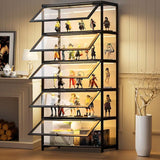 HAOWANJP Curio Display Cabinet 5-Tier Storage Shelves with Acrylic Door, Collectibles Toy Organizers Rack & Display Shelf, Kids Bookshelf and Bookcase for Playroom, Bedroom (Black-Flip) HAOWANJP