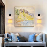 XSDeTu Wall Sconces Set of Two, Plug in Sconces Wall Lighting with Fabric Shade, Farmhouse Wall Lamps with Plug in Cord, Rustic Wall Lights with Wood Arm and On/Off Switch for Bedroom, Living Room XSDeTu