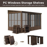 Domi 8x12FT Sun Room, Wall Mounted Gazebo Solarium with Galvanized Steel Sloping Roof, Moveable PC Screen, Front Door & 2 Side Entrance, Outdoor Aluminum Lean-to Sunroom for Patio Deck domi outdoor living