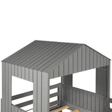 Harper & Bright Designs Grey Twin Over Full House Bunk Bed with Slide, Ladder, and Guardrails Harper & Bright Designs