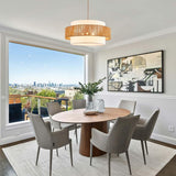 24'' Rattan Large Drum Chandeliers Light Fixtures,5 Light Boho Pendant Light Farmhouse Rustic Hand Woven Lighting for Dining Room Kitchen Island Living Room Bedroom,Brushed Nickel Finish Metal TELAFLY