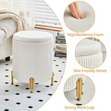 Mxfurhawa Round Ottoman Foot Stool with Storage and Metal Legs for Living Room Bedroom, Velvet Upholstered Footrest Stool Support 300lbs Modern Padded Seat Ottoman Coffee Table (Cream) Mxfurhawa