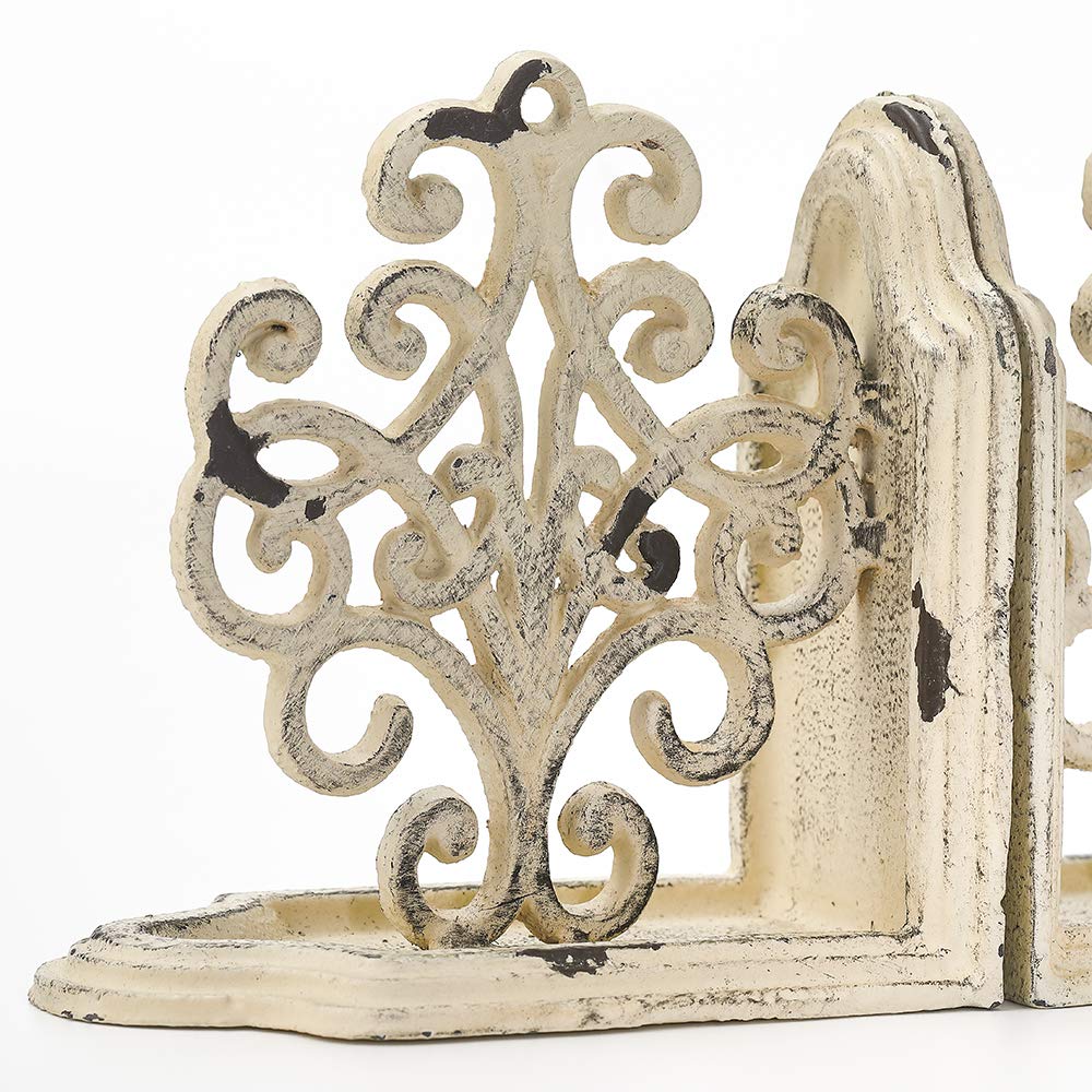 Jemeni Medallions Bookends Decorative, Heavy Duty Book Ends, Shabby Chic White Jemeni