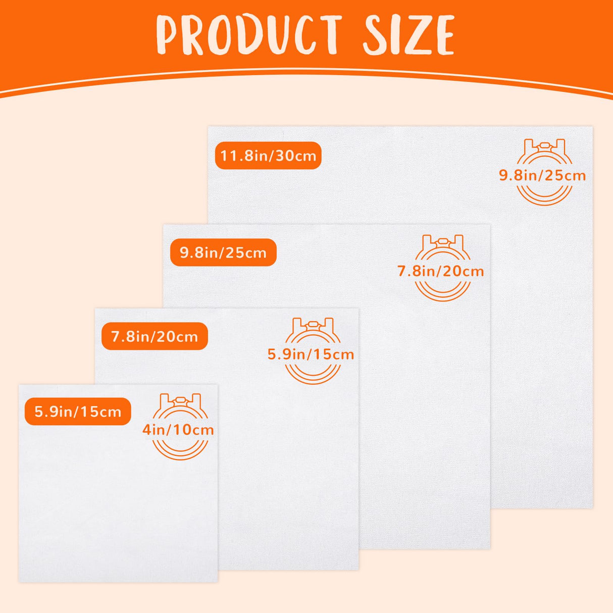 16 PCS Embroidery Fabric, Pre-Cut White Natural Cotton Embroidery Cloth Fabric, 4 Different Sizes 5.9 to 11.8inch, Embroidery Cloth Squares for Embroidery Garment Craft Nitelemn