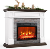 Naice 44" Electric Fireplace Mantel, Farmhouse TV Stand with Electric Fireplace Heater, Stacked Stone Surround and Remote Control 3D Realistic Flame, White Fireplace for Living Room Bedroom Naice