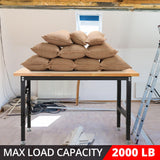 48" Adjustable Workbench, Rubber Wood Top Heavy-Duty Workstation, 2000 LBS Load Capacity Hardwood Worktable with Power Outlets for Garage, Workshop, Office, Home HONRISE