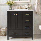 Merax 30" Bathroom Vanity with Sink, Painted Modern Bathroom Vanity Cabinet with 2 Doors and 4 Drawers, Solid Wood Frame, Ceramic Sink Top Merax
