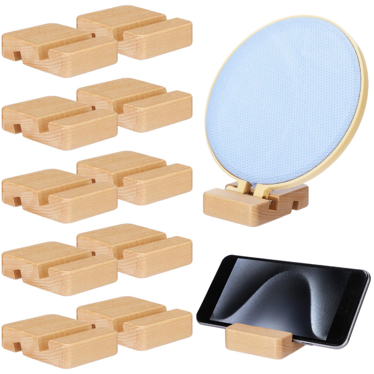 Cinnvoice 10 Pcs Embroidery Hoop Display Embroidery Hoop Wooden Base Holder Embroidery Cross Stitch Stand Decor Embroidery Frames Display Stand for Embroidery Cross Stitch Hoop Accessories Decor Cinnvoice