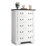 WLIVE Farmhouse Dresser for Bedroom, Wood Dresser with 5 Drawer, Chest of Drawers with Roman Metal Handle for Living Room, White WLIVE