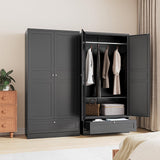 ZAOUS Metal Armoire Wardrobe Closet,72" Tall Wardrobe Cabinet with Drawer,2 Doors Armoire Storage Closet with Adjustable Shelves and Hanging Rod for Bedroom,Black ZAOUS