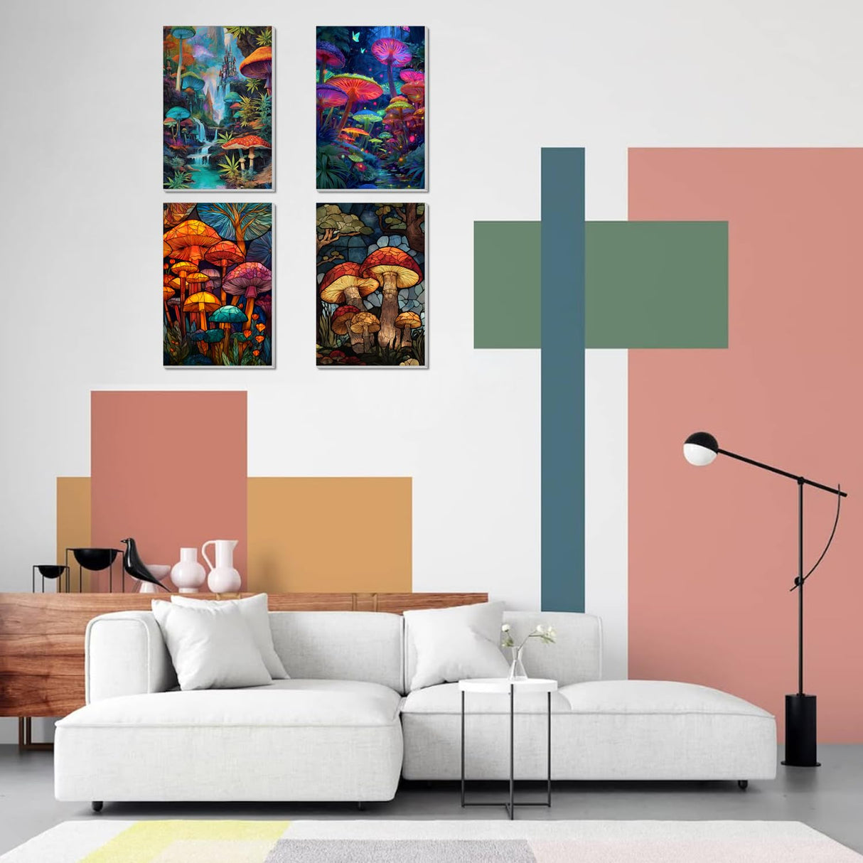 obterie 4 Pack Framed Paint by Numbers Kit for Adults Beginner Canvas Painting by Numbers for Adults Mushroom Easy Adult Paint by Number Kits with Frame Forest Watercolor Painting by Number 8x12 Inch obterie