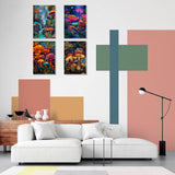 obterie 4 Pack Framed Paint by Numbers Kit for Adults Beginner Canvas Painting by Numbers for Adults Mushroom Easy Adult Paint by Number Kits with Frame Forest Watercolor Painting by Number 8x12 Inch obterie