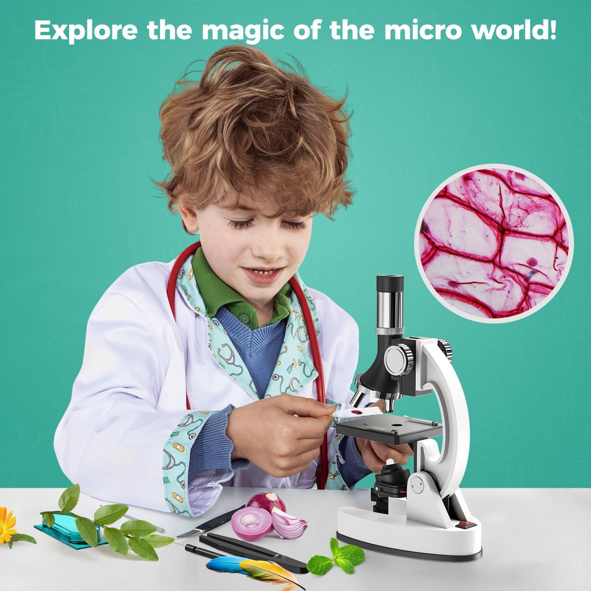 1200X Kids Microscope Science Kit - Handheld Microscope for Kids with Prepared Slides Metal Body LED Light Carrying Box Educational Compound Toy Set for Children Ages 8-12 5 Year Old Boys & Girls Gift USCAMEL