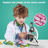 1200X Kids Microscope Science Kit - Handheld Microscope for Kids with Prepared Slides Metal Body LED Light Carrying Box Educational Compound Toy Set for Children Ages 8-12 5 Year Old Boys & Girls Gift USCAMEL