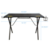Atlantic Viper 3000 Gaming Desk – Single Laminated Surface, Heavy-Duty Steel X-Legs, Integrated LED, 3 USB 3.0 Ports, Smart Device Slot, Surge Protector Tray, Headset Hooks, PN 33906164 - Black Atlantic