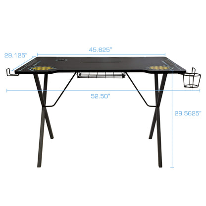 Atlantic Viper 3000 Gaming Desk – Single Laminated Surface, Heavy-Duty Steel X-Legs, Integrated LED, 3 USB 3.0 Ports, Smart Device Slot, Surge Protector Tray, Headset Hooks, PN 33906164 - Bla - WoodArtSupply