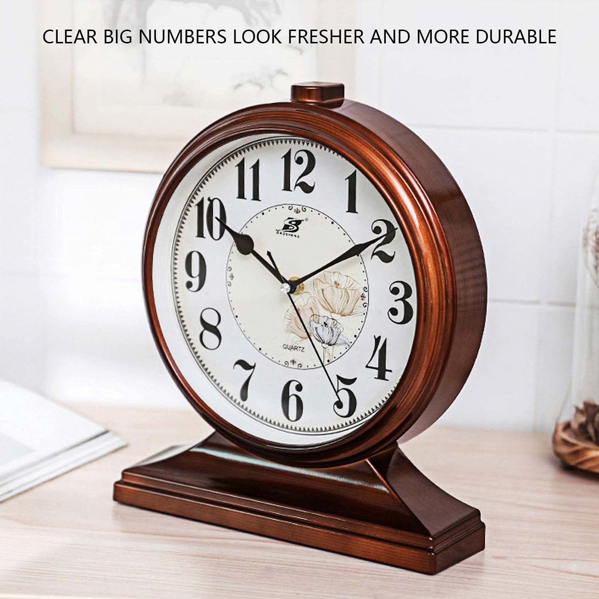 rnuie Desk Clock for Table Decor, Retro Mantel Clock Battery Operated for Fireplace Mantel, Living Room, Bedroom, Office, Desktop Decoration(Brown) rnuie