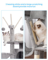 Hey-brother Cat Tree, 53 inch Cat Tower for Indoor Cats, Cat House with Padded Platform Bed, Toy Balls, Large Cozy Condo, Hammocks and Sisal Scratching Posts, Light Gray MPJ019-SW Hey-brother
