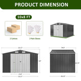 YADSUNY 10x8 FT Outdoor Storage Shed, Metal Garden Tool Shed with Updated Frame Structure and Lockable Doors, Ideal for Backyard Garden Patio Lawn, Grey YADSUNY