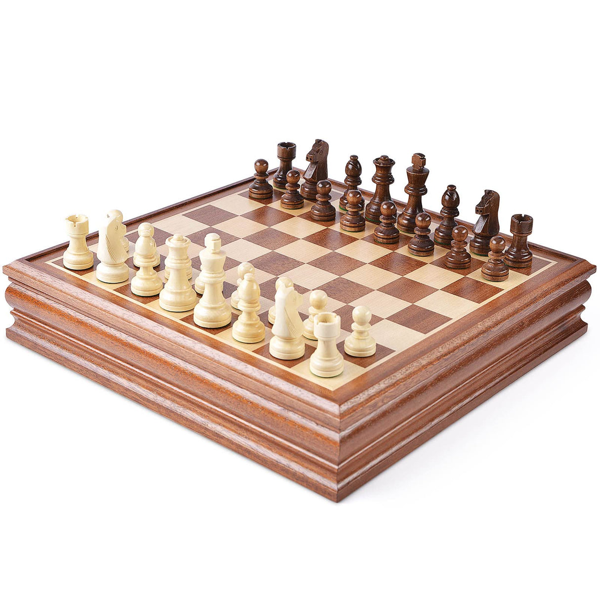 VAMSLOVE Chess and Checkers Board Game Sets for Adults Wooden Deluxe 15 inch Wood Board Box with Storage, Classic 2 in 1 Large Size with Chess Pieces - 3” King Height - 2 Extra Queens Vamslove
