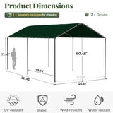 Carport, 10‘ x 20’ Heavy Duty Portable Garage All-Season Car Canopy w/Removable Sidewall & Doors, Carport Canopy Party Tent w/Water-Resistant Tarp for Backyard (Green, 10' x 20' /no Side) Phonjoroo