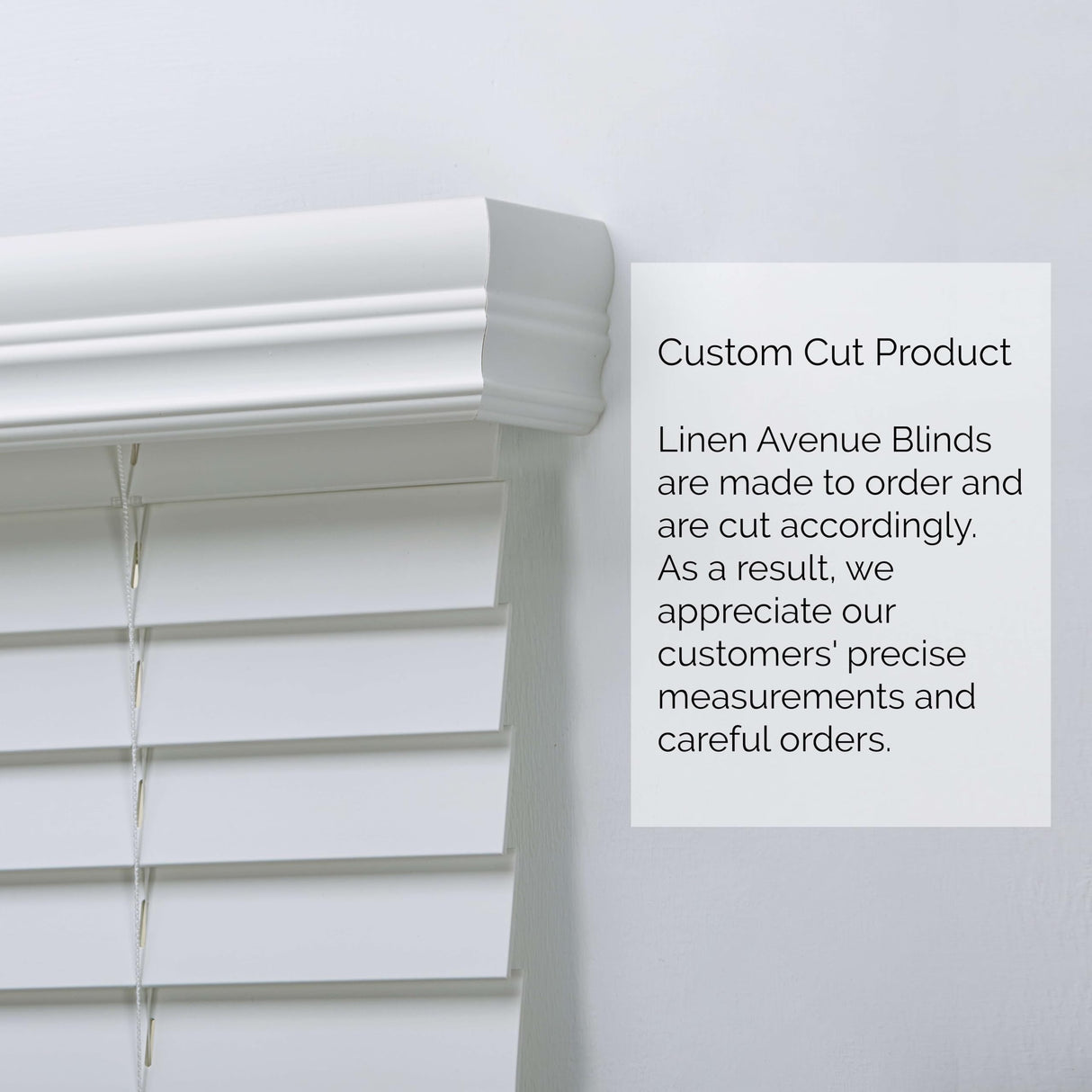 Linen AVENUE Cordless Faux Wood Blind White 25 W x 36 H, Outside Mount Linen AVENUE