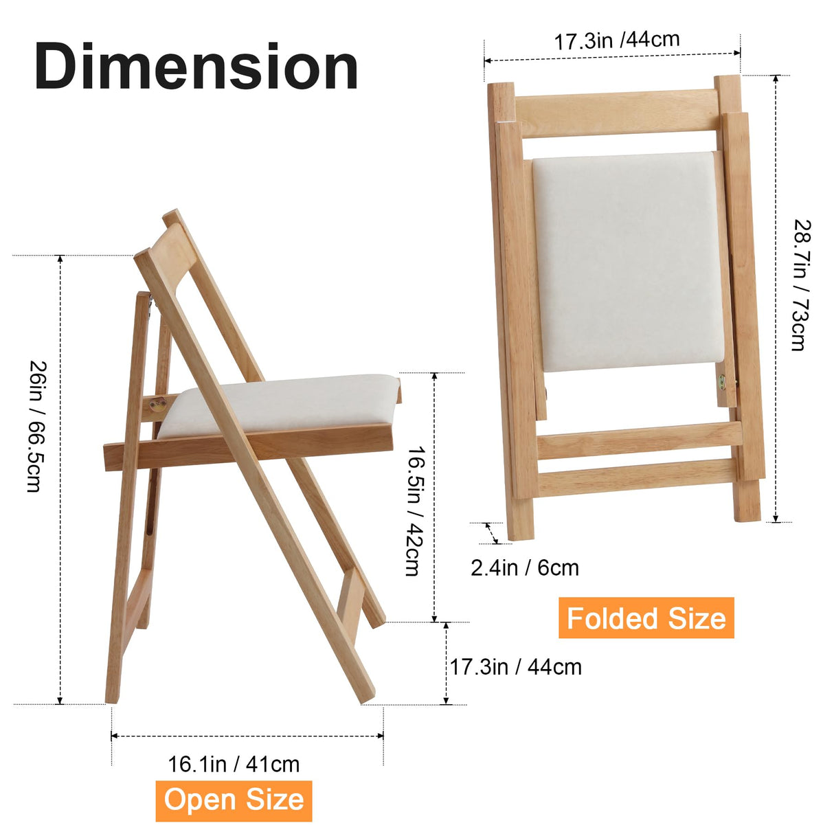 zenHarmet Folding Dining Chairs with Cushion, Padded Folding Chairs Lightweight, Modern Folding Patio Chairs, Wooden Dining Chairs, Foldable Chairs Set of 2 for Camping, Picnic, Office, Party (Wood) zenHarmet