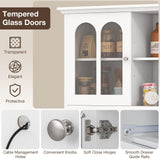 LOKO 73'' Kitchen Pantry Storage Cabinet, Freestanding Buffet Cabinet with LED Lights & Power Outlets, Kitchen Hutch with Microwave Stand, Adjustable Shelves, Doors and Drawers, for Dining Room, White LOKO