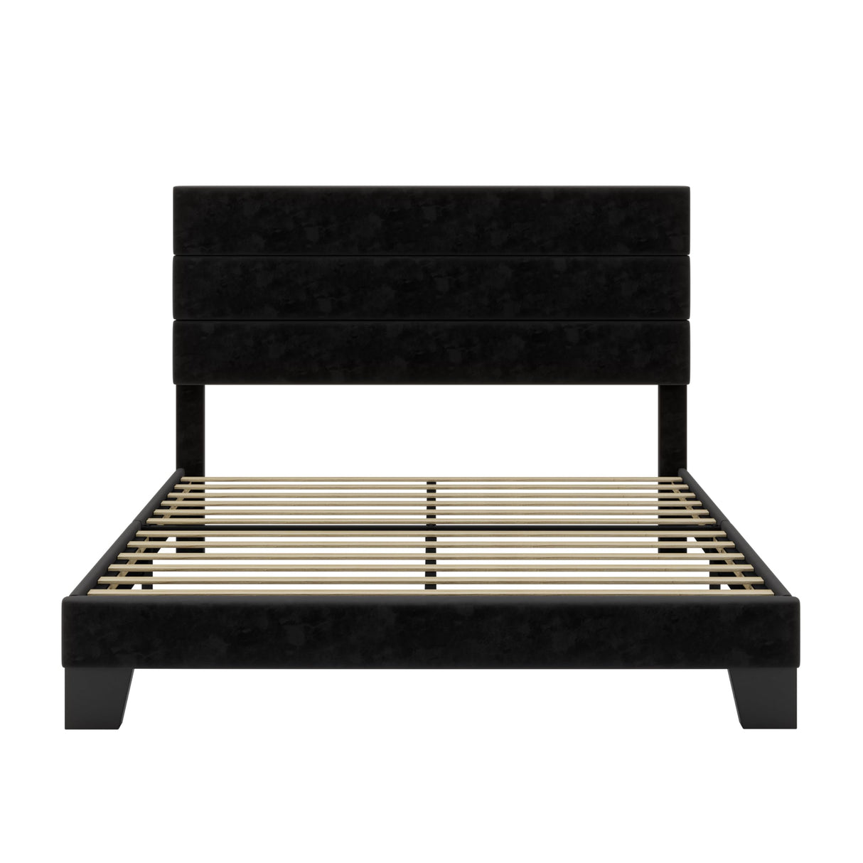 SHA CERLIN Full Platform Bed Frame with Velvet Upholstered Headboard, Mattress Foundation with Strong Wooden Slats Support, No Box Spring Needed, Black SHA CERLIN