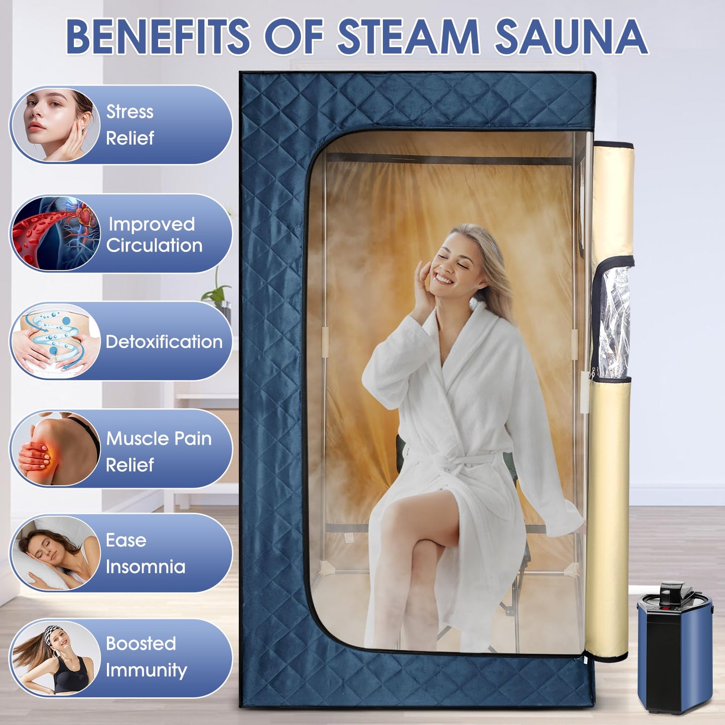 Portable Steam Sauna, Sauna Box for Home, Personal Sauna Tent with 3 L Steamer, 149°F, 9 Levels, Folding Chair, UV Atomization, Cycling Timer,72''X36''X36''