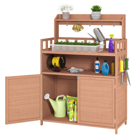 Outdoor Potting Bench with Large Storage Cabinet & Top Shelf, Gardening Work Table for Patio, Lawn, & Garden, Horticulture Station for Planting & Organizing Tools, Durable Workstation for Outdoor Tomkate