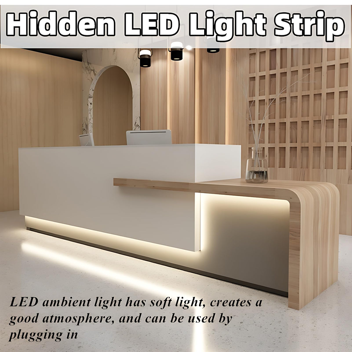 Reception Desk - Modern Front Desk, Checkout Counter, Retail Counter with Hidden Lighting, Customizable Logo, No Assembly Required, Perfect for Professional Spaces (84") ZGNBSD