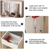 Titoni Vanity Table Set with Lighted Mirror - Makeup Vanity with Charging Station, Large Drawer Sturdy Wood Vanity with Lights, 3 Color Modes, Adjustable Brightness, White Titoni