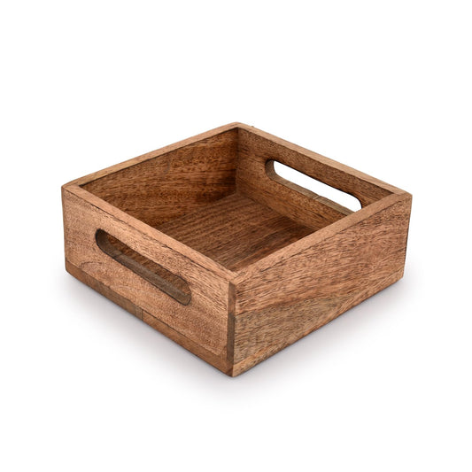 Samhita Square Burning Finish Mango Wood Napkin Holder For Restaurant Decor Kitchen Bar Accessories (7.5"x 7.5"x 2.75")