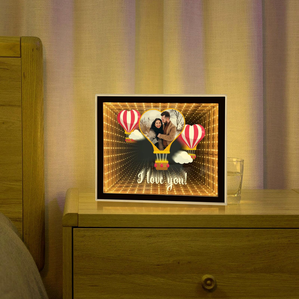 Personalized Infinity Mirror Customized Photos, Custom Valentines Day, Birthday, for Couple, Desktop LED Night Light Makeup Mirror 2 in 1, Home Decoration Bedroom Office Living Room LINMQIU