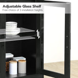 HOOBRO Wine Bar Cabinet with Storage, LED Liquor Cabinet with Power Outlets, Coffee Bar Cabinet for Liquor and Glasses, Glass Cabinet Doors, for Bar, Dining Room, Kitchen, Black BK78UDJG01 HOOBRO