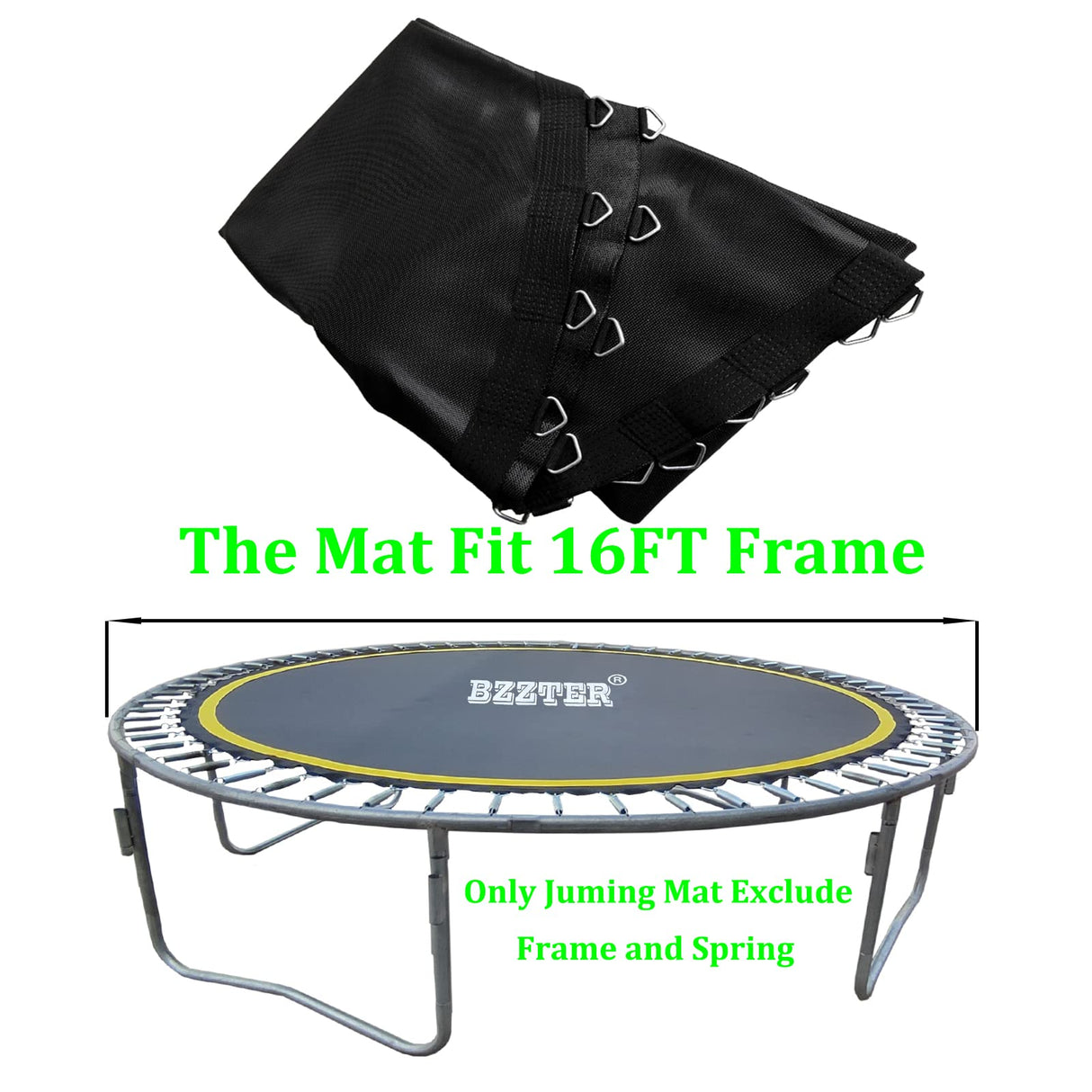 Bzzter 16FT Trampoline Mat,171.8"/14.31ft Diameter Mat with 108 Rings Fits 6.5"-7.0" Spring，w/Pull Hook and Gloves,not Include Frame and Spring Bzzter