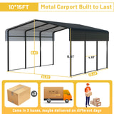 HEYTOWN Metal Carport 10 * 15 FT with Enhanced Base Heavy Duty Garage with Galvanized Steel Roof Multi-Use Shelter Outdoor for Car, Pickup, Boat and Tractors HEYTOWN