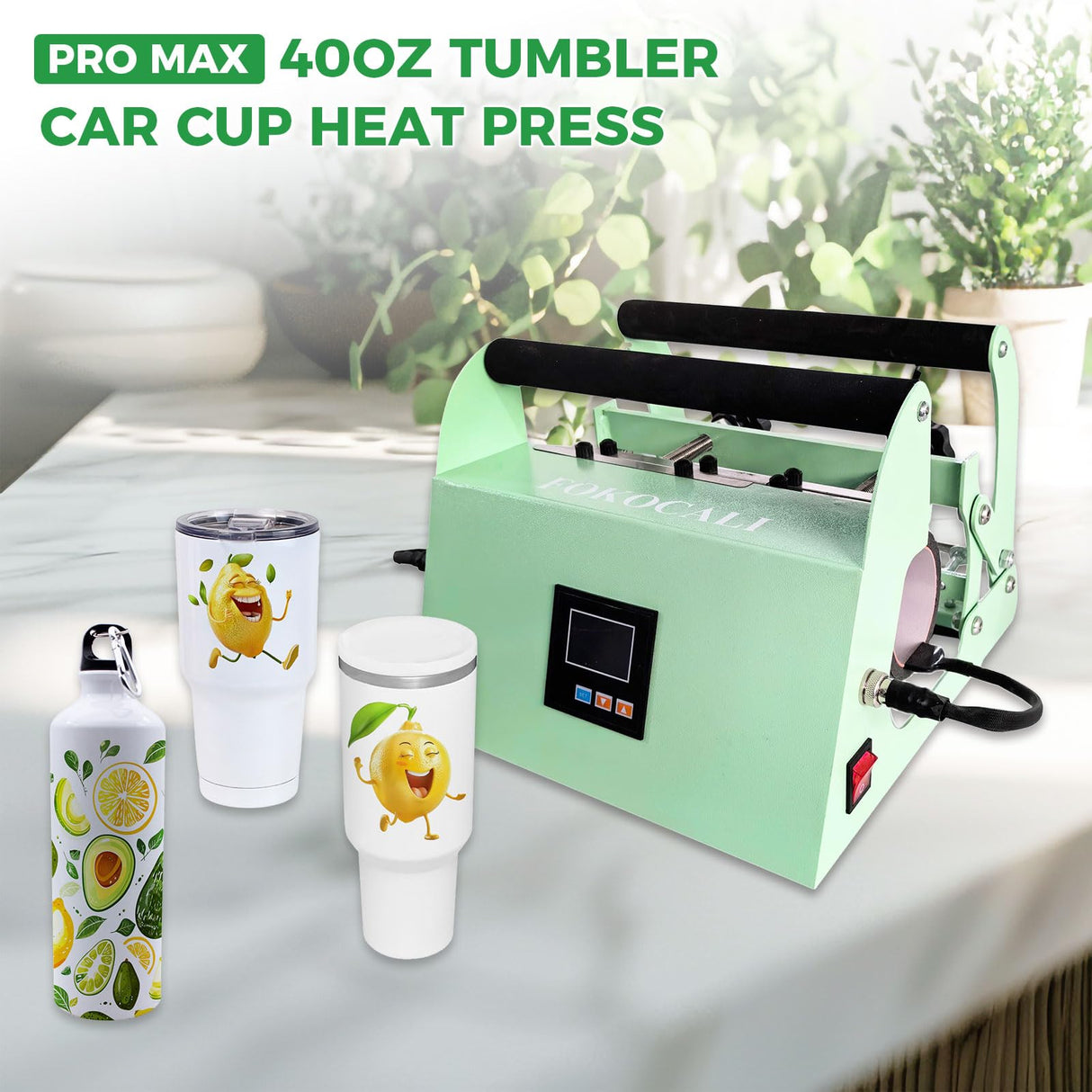 FOKOCALI 40 OZ Tumbler Heat Press Machine 110V Heat Press for 40oz Car Cup with Handle Sublimation Straight Tumblers Bottles Mugs Glass Tumbler Printing Easy Operation FOKOCALI