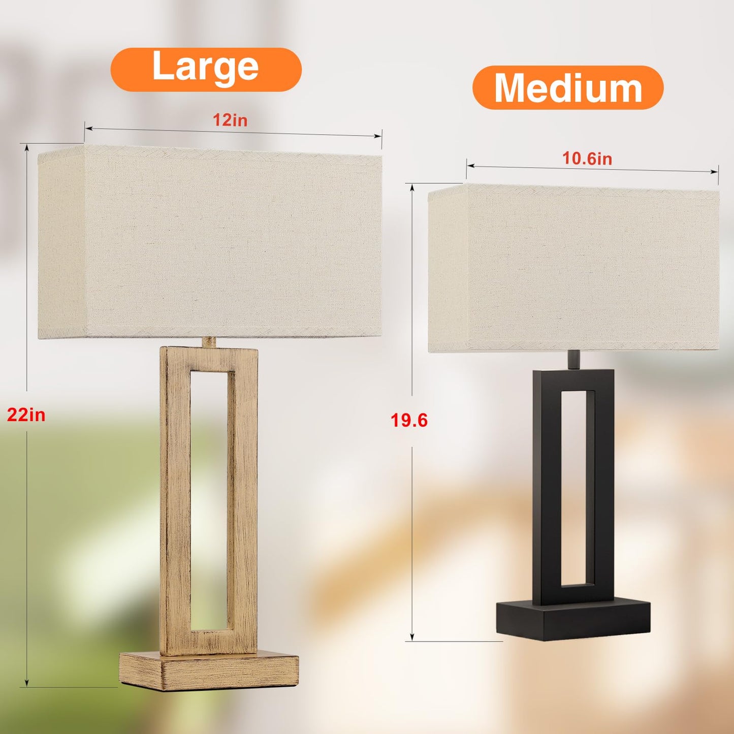 22" Tall Living Room Lamps for Night Stands - Touch Bedside Lamp with USB C+A, 3 Way Dimmable Bedroom Lamps for End Tables Set of 2, Modern Night Stand Lamps(Beige&Wood-Like)