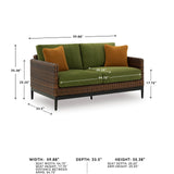 Signature Design by Ashley Horizon Hall Vintage Outdoor Weather Resistant Resin Wicker Loveseat with Cushion and 2 Accent Pillows, Green & Dark Brown Signature Design by Ashley