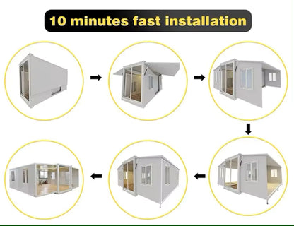 Tiny Expandable Prefab House to Live in 1 Bathroom, 4 Rooms & 1 Kitchen- Foldable House, Container Home, Portable House, Tiny House for Small Family, Modular Guest House – 19 x 20 FT (4 Bedrooms)